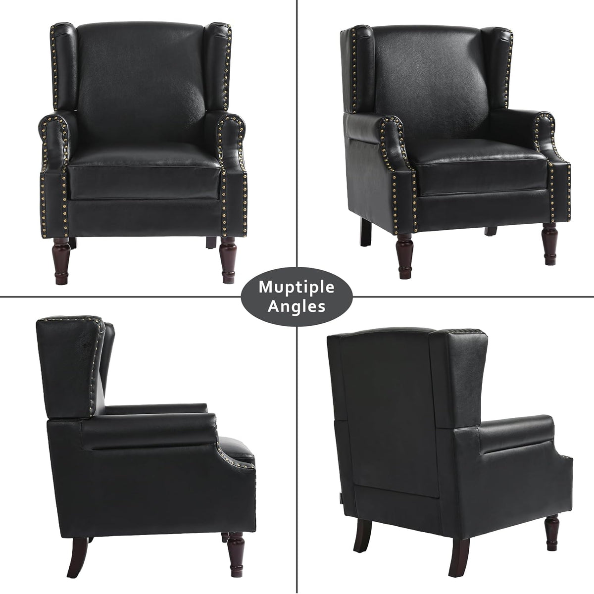 Accent Chairs, Faux Leather High Back Armchair Set of 2 or Living Room, Comfy Upholstered Single