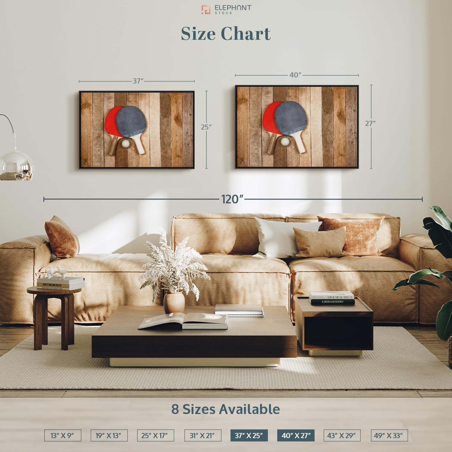 ElephantStock Ping Pong Wall Art - Horizontal Framed Canvas - 1-Piece Living Room Wall Decor