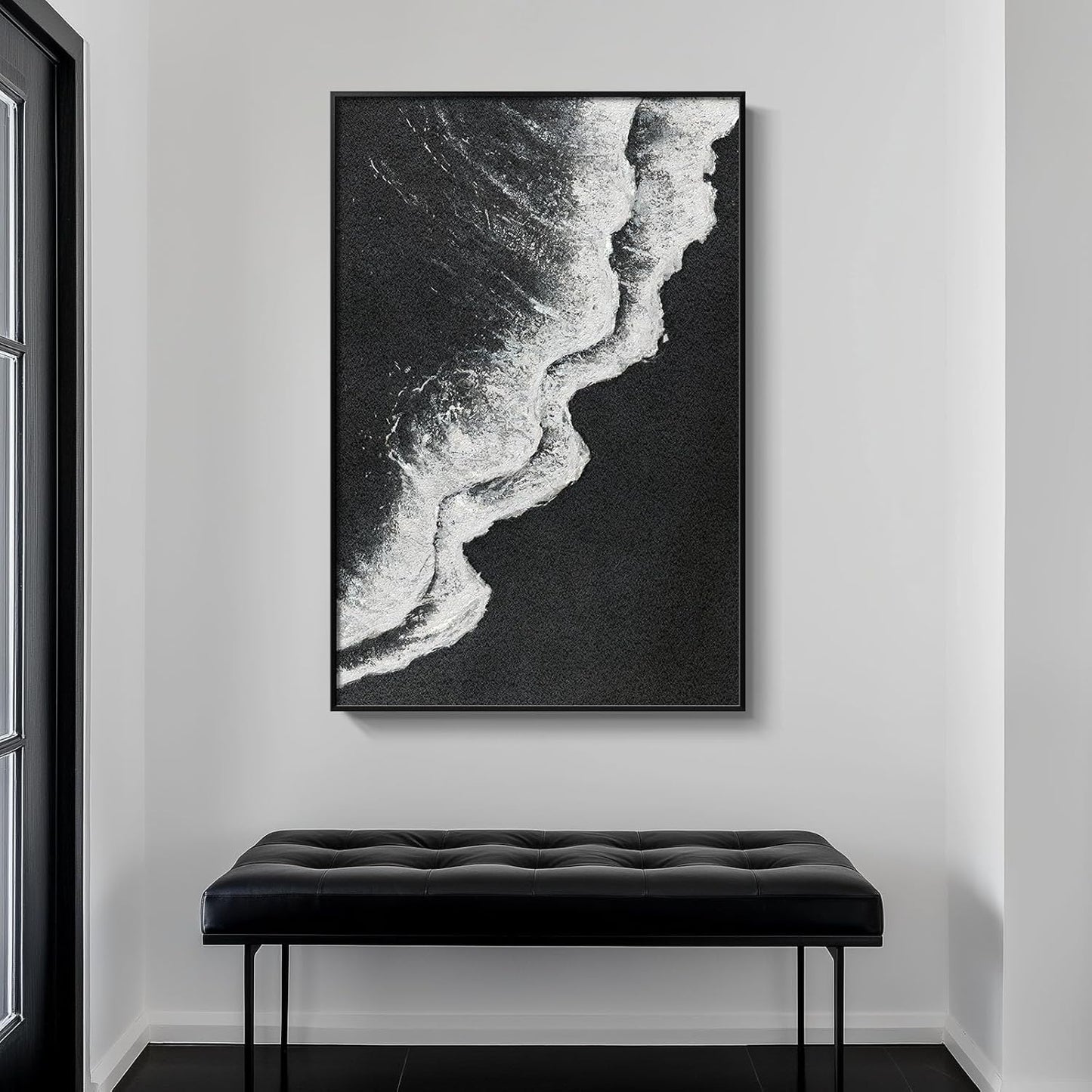 Framed Black and White Abstract Beach Canvas Wall Art, Modern Minimalist Art Prints Paintings
