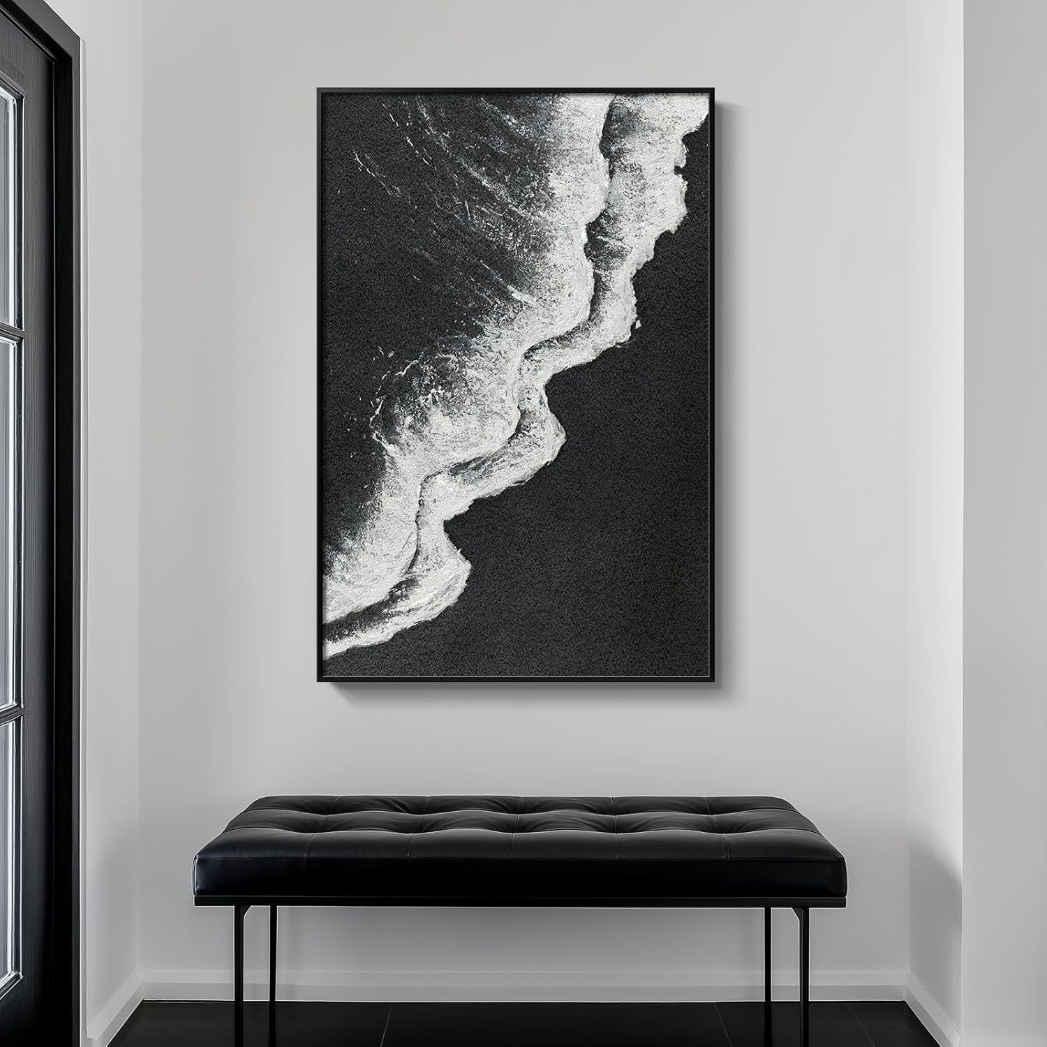 Framed Black and White Abstract Beach Canvas Wall Art, Modern Minimalist Art Prints Paintings