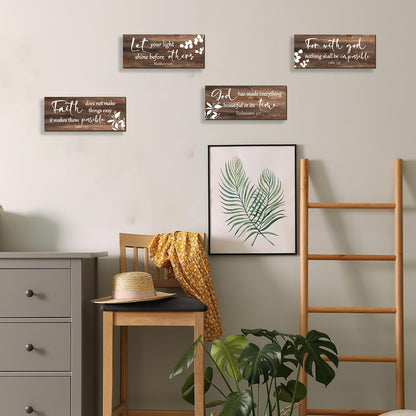FENCORDAR 4 Pieces Brown Wall Decor Bible Verses Bathroom Decor Wooden Farmhouse Office Christian