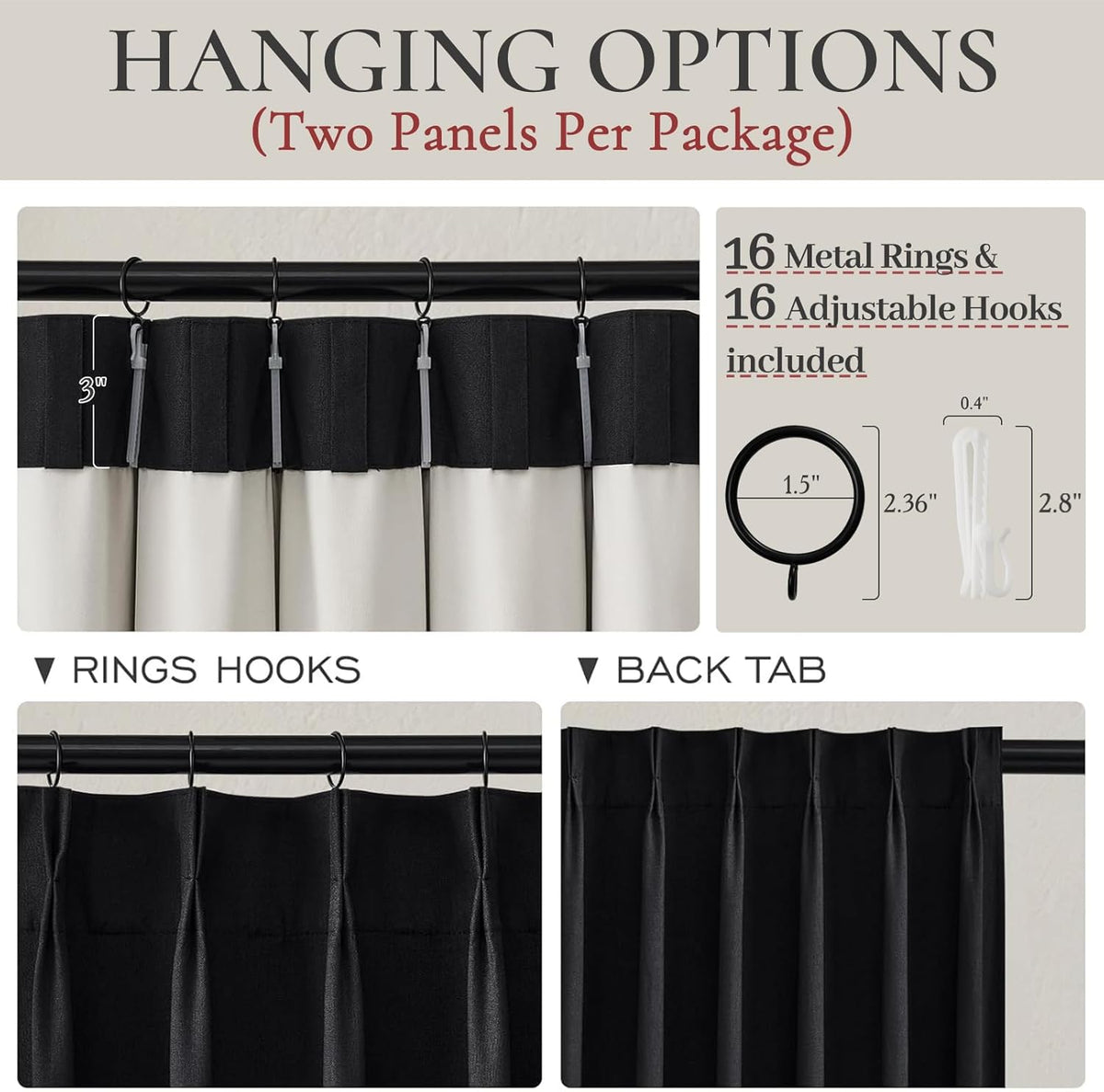 Blackout Curtains 108 Inches Long, Modern Pinch Pleated Linen Drapes for Sliding Glass Doors