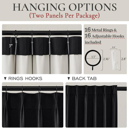 Blackout Curtains 108 Inches Long, Modern Pinch Pleated Linen Drapes for Sliding Glass Doors