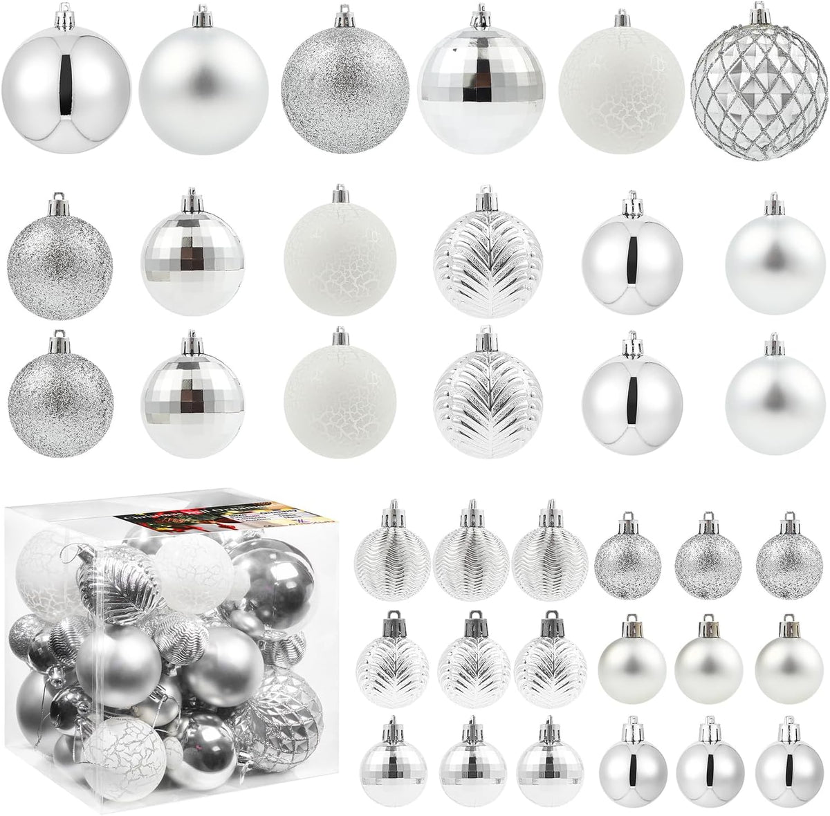 LANGXUN 36pcs Silver Christmas Tree Decorations Balls, Bolas De Navidad, 2025 Christmas Decor