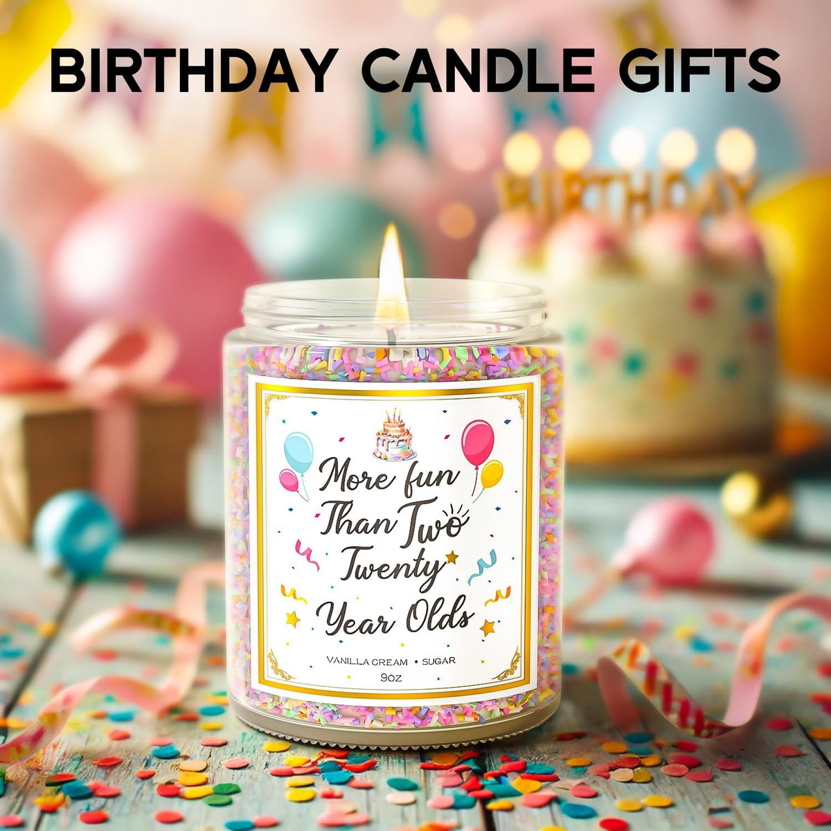 40th Birthday Candles Gifts for Women- 9 oz Happy Birthday Candle with Vanilla Birthday Cake Scent