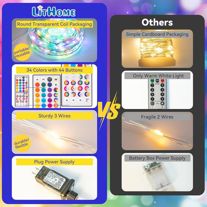 LitHome 400LED 130FT Christmas Led Fairy Lights with Remote, Color Changing Fairy Lights Plug in, 9