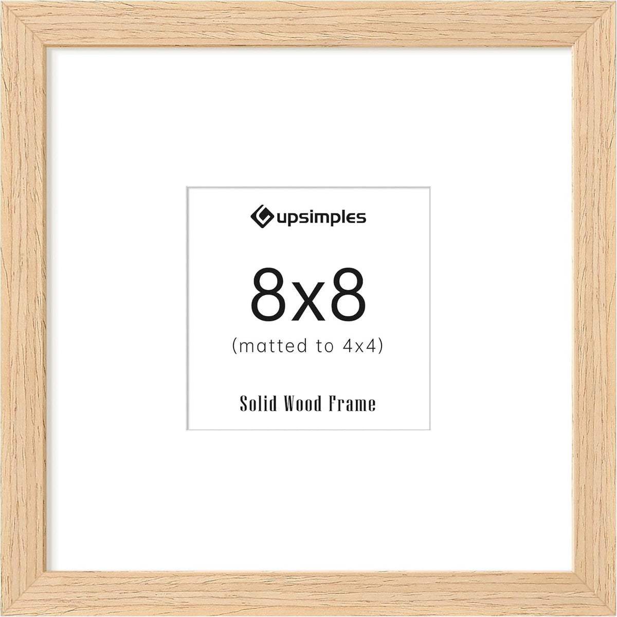 upsimples 8x8 Picture Frames, Natural Solid Wooden Picture Frames, Display 4x4 with Mat or 8 x 8