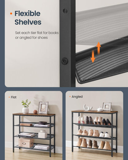 SONGMICS HOME 4 Tier Shoe Storage Organizer, Freestanding Shoe Rack, Dense Mesh, for Living Room