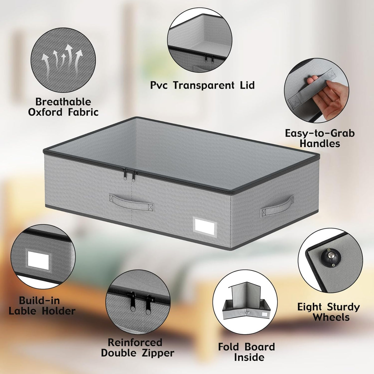 Under Bed Storage with Wheels, No Assemble Required 7.5 inches height Under Bed Storage bins,Large