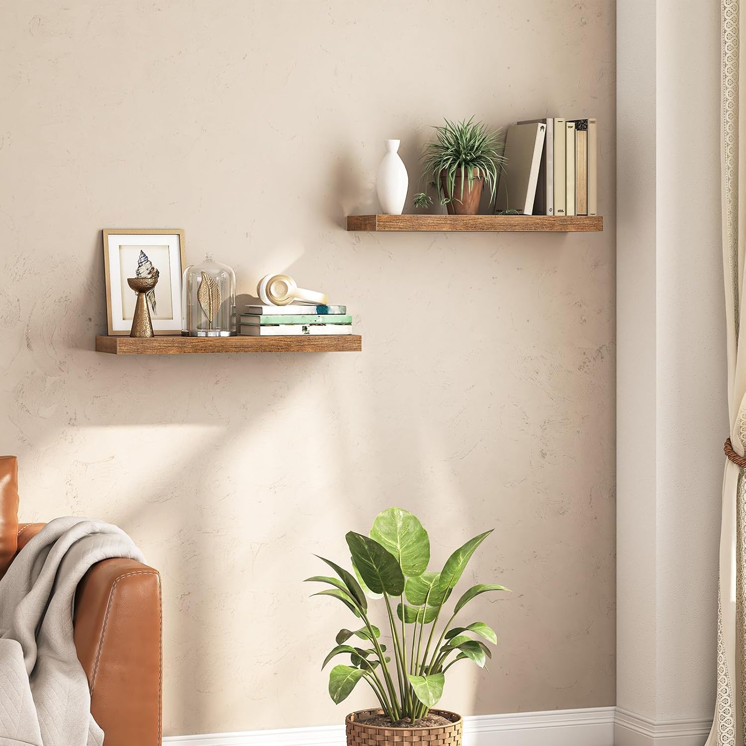 HOOBRO Floating Shelves for Wall, Wall Mounted Shelf Set of 2, 31.5" Hanging Shelf with Invisible