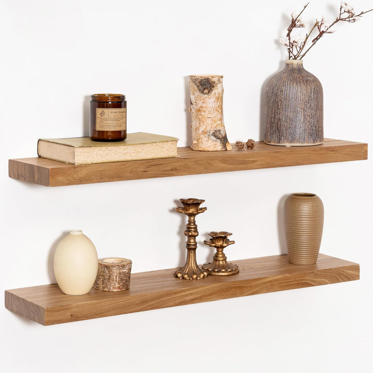 Rustic 30" Floating Shelves, Real Elm Wood Floating Shelf for Wall, Heavy-Duty Wall Shelves for