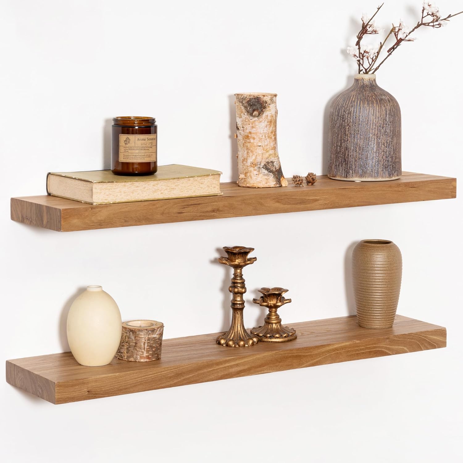 Rustic 30" Floating Shelves, Real Elm Wood Floating Shelf for Wall, Heavy-Duty Wall Shelves for