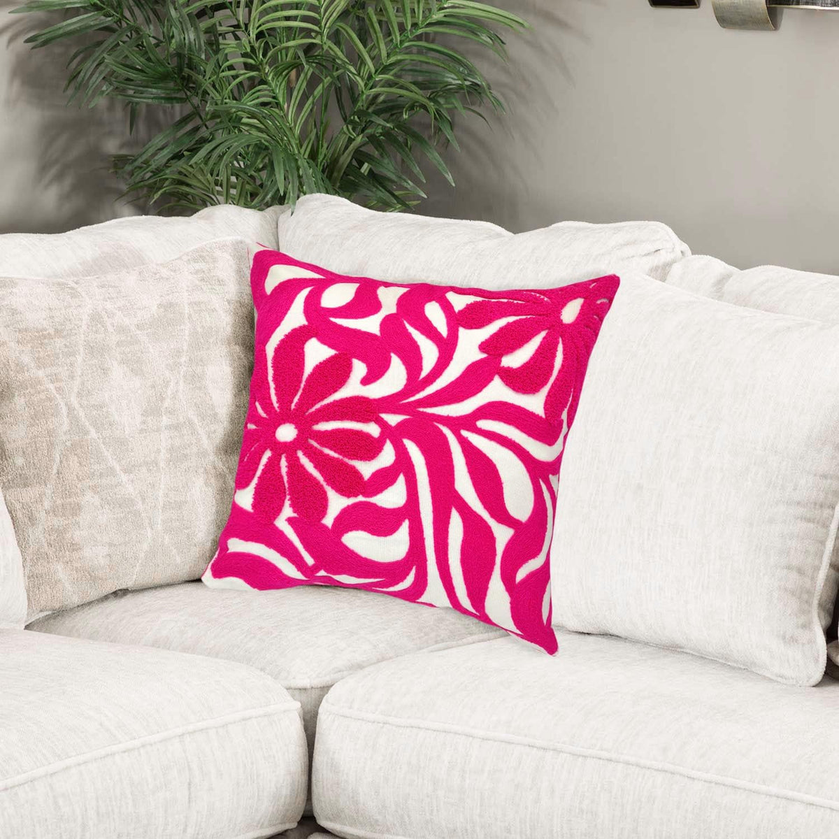 Alysheer Farmhouse Floral Leaves Embroidered Decorative Throw Pillow Cover 18x18 inches, Boho