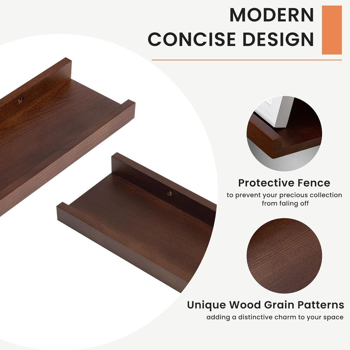 Solid Ash Wood Floating Shelves, Wood Picture Ledge Shelf Set of 2, 48 Inch Long Large Photo Ledge