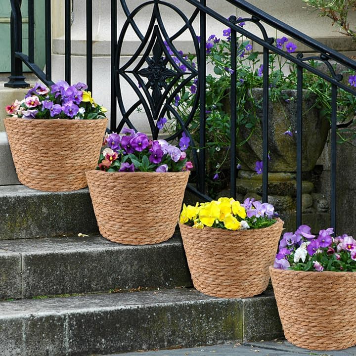 4 Pcs Large Premium Seagrass Planter Basket with Plastic Lining Natural Stylish Planter Baskets