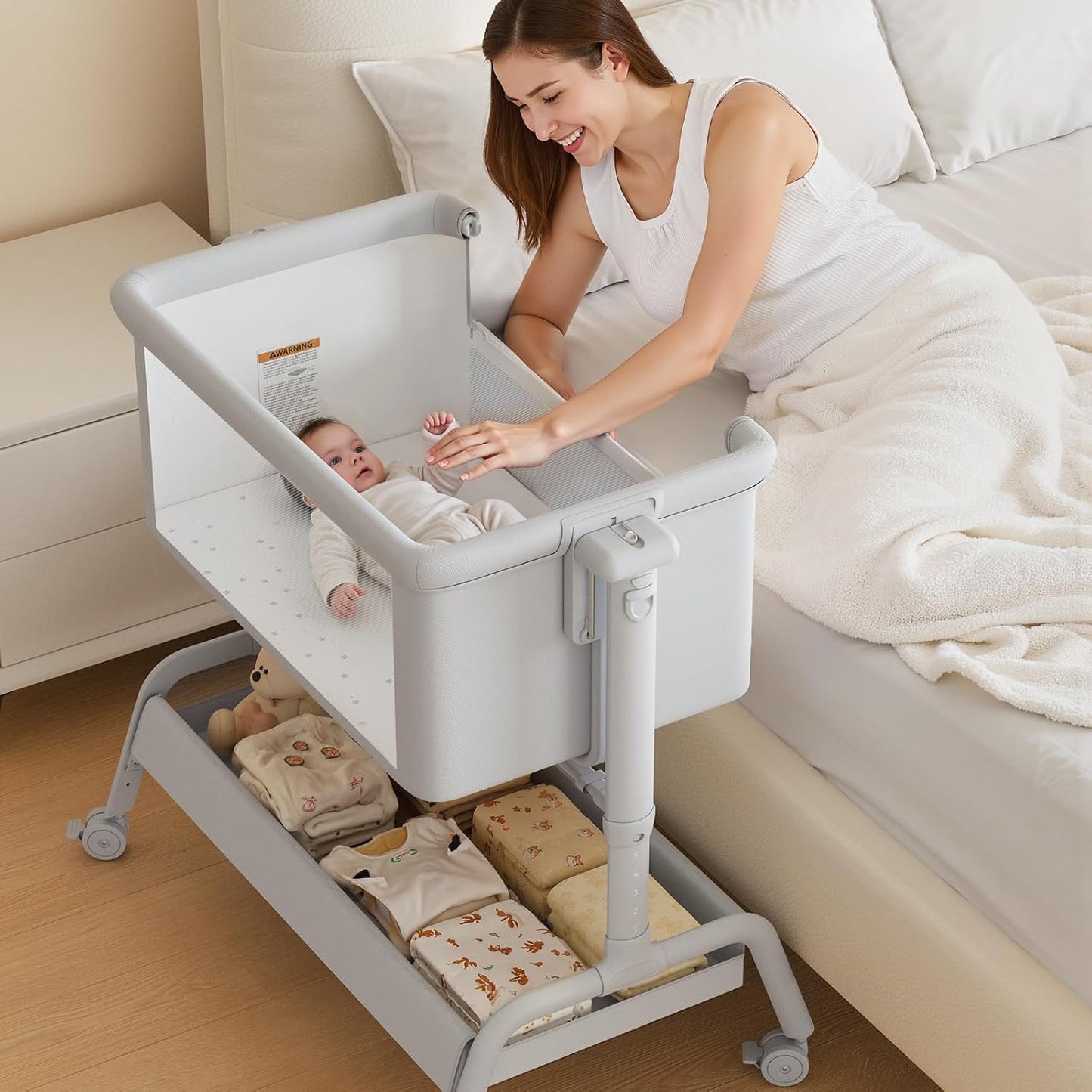 3-in-1 Baby Bassinet, Rocking Bassinet, Bedside Bassinet for Baby, Stable and Secure Bassinet