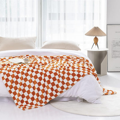 LOMAO Throw Blankets Flannel Blanket with Checkerboard Grid Pattern Soft Throw Blanket for Couch