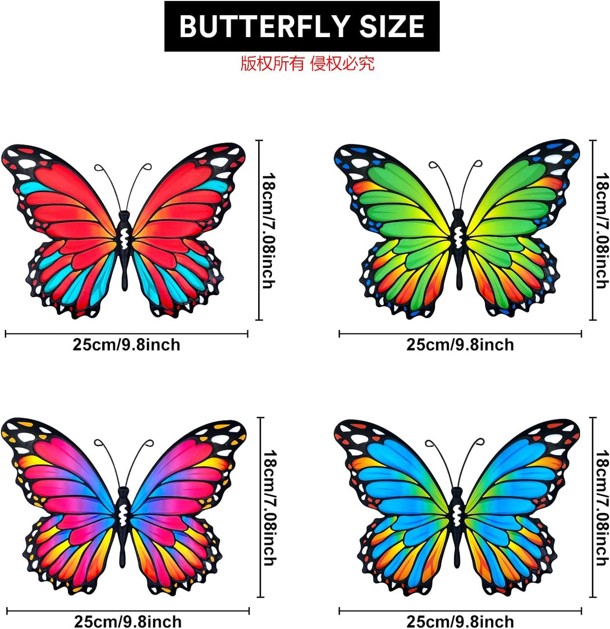 Oraytteo Metal Butterfly Wall Decor, 4pcs Butterflies Wall Art Hanging Sculptures for Outdoor