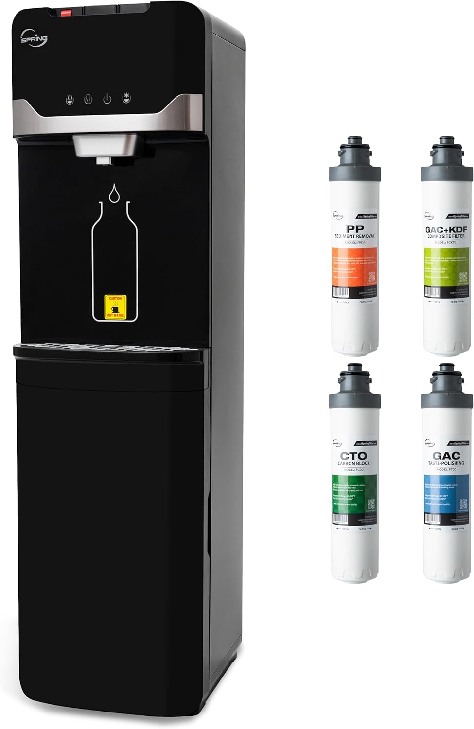iSpring Bottleless Water Dispenser with Built-in 4-Stage Filtration, Hot/Cold/Room Temp, Self