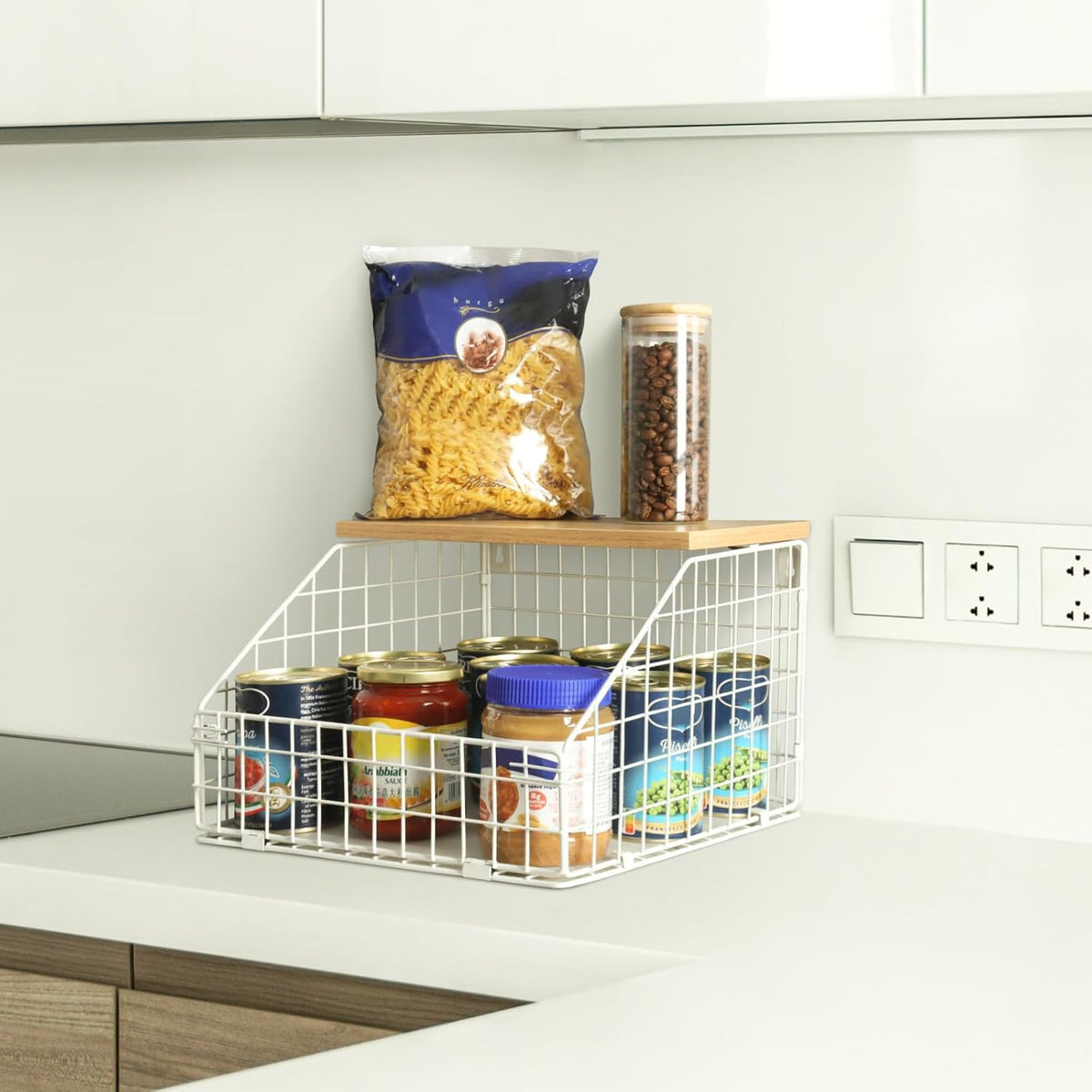 White Fruit Bowl, 2-Tier Fruit Basket for Kitchen Counter, Stackable Wall Mounted Veggie Storage