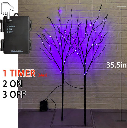 Fudios Halloween Lighted Branches with Timer 100 LED Purple Fairy Lights 32IN, Artificial Black