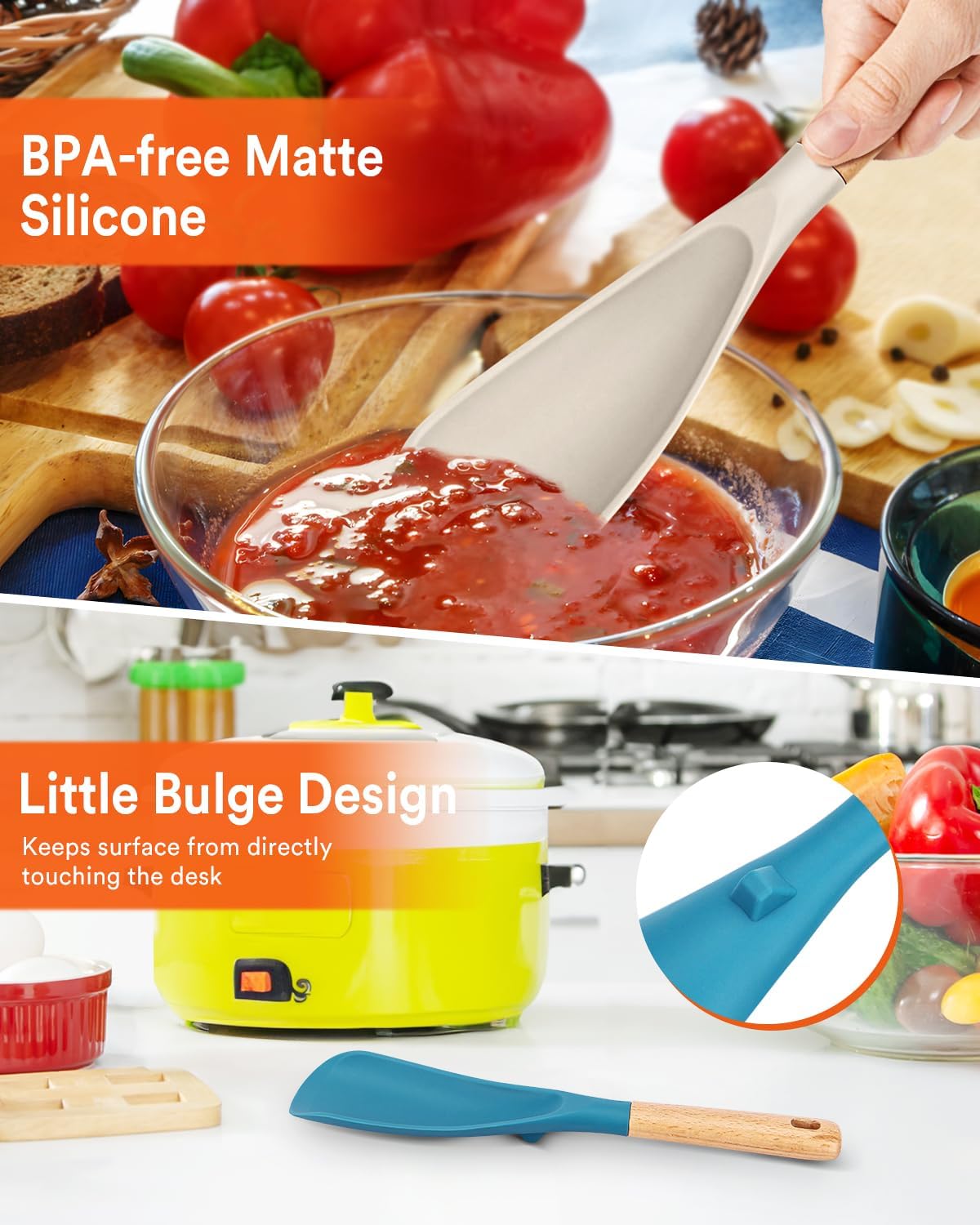 Cooking Spoon for Nonstick Cookwares, Great for Cooking and Serving Sturdy BPA-Free Matte Silicone