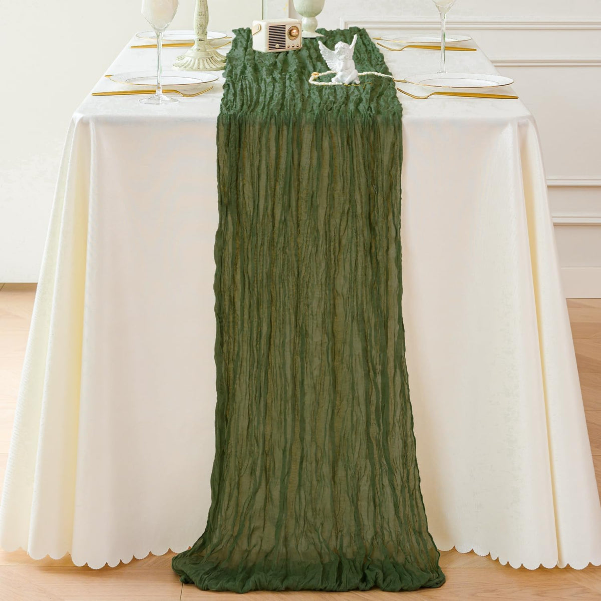 Sioloc 10 Pack Moss Green Cheesecloth Table Runner Fall Autumn Decor for Home 10ft Table Cloth for