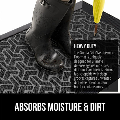GORILLA GRIP 100% Waterproof All-Season WeatherMax Doormat 35x23, US Designed Natural Rubber, Stain
