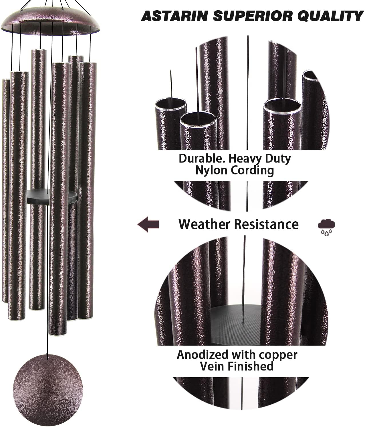 ASTARIN 60" Extra Large Outside Metal Wind Chimes with Deep Tone, Outdoor for Patio Balcony Garden