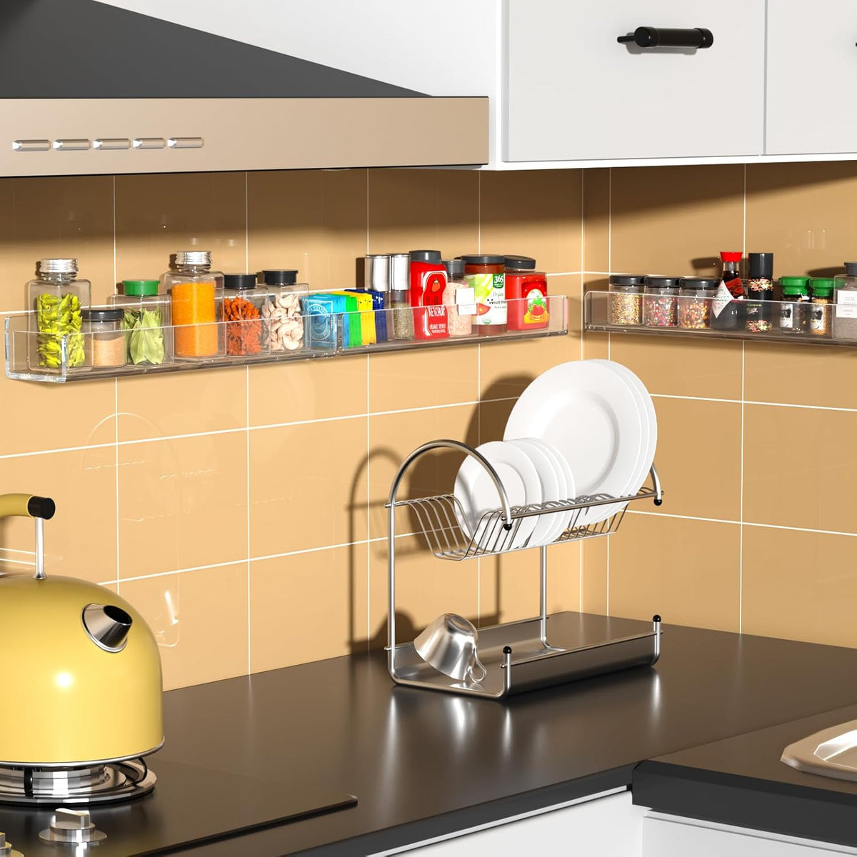 NIUBEE Wall Mounted Spice Rack Organizer,Clear Acrylic Spice Shelf Storage Holder,Hanging Seasoning