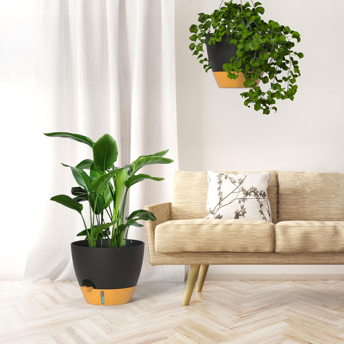 ZMTECH 12 Inch Hanging Planters for Indoor Outdoor Plants, 2 Pack Self Watering Hanging Plant Pots
