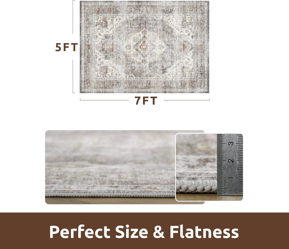 AMOAMI-Area Rug 5X7 Rugs for Living Room-Vintage Soft Grey Rugs for Bedroom-Non Slip Carpet-Machine
