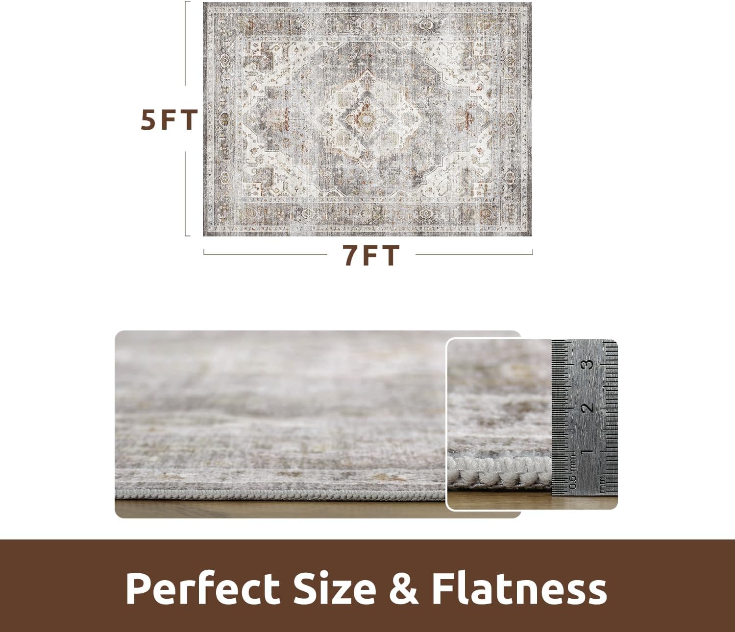 AMOAMI-Area Rug 5X7 Rugs for Living Room-Vintage Soft Grey Rugs for Bedroom-Non Slip Carpet-Machine