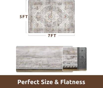 AMOAMI-Area Rug 5X7 Rugs for Living Room-Vintage Soft Grey Rugs for Bedroom-Non Slip Carpet-Machine