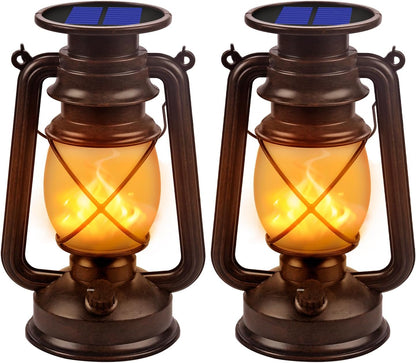 Solar Lantern Outdoor Hanging Solar Lights Dancing Flame Led Waterproof Camping Lamps, Landscape