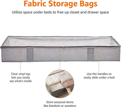 Amazon Basics Under Bed Fabric Zipper Blanket Storage Container Bags with Window and Handles