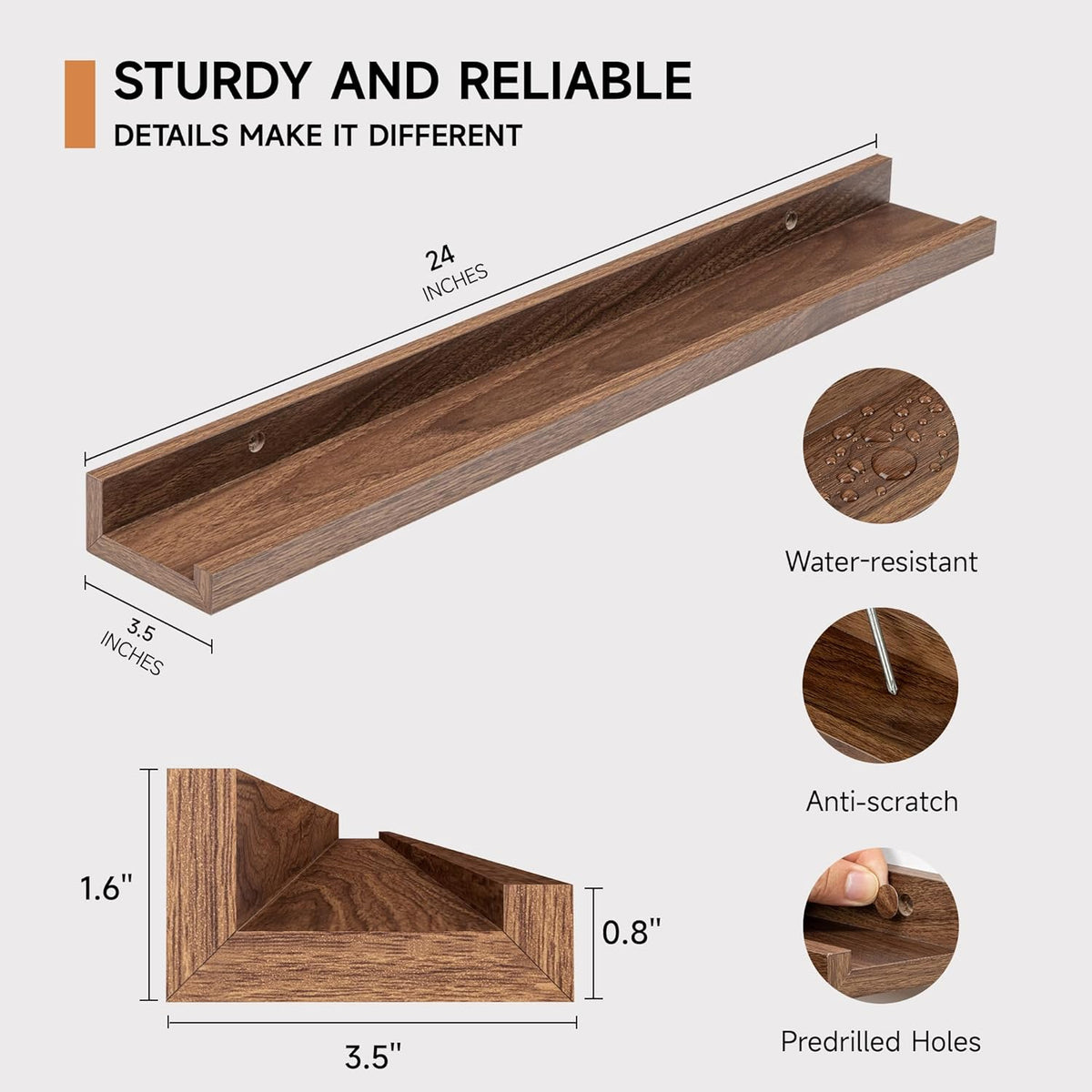 Fun Memories Picture Ledge Shelf, 24 Inch Floating Shelves Set of 2, Nursery Book Shelves for Toys