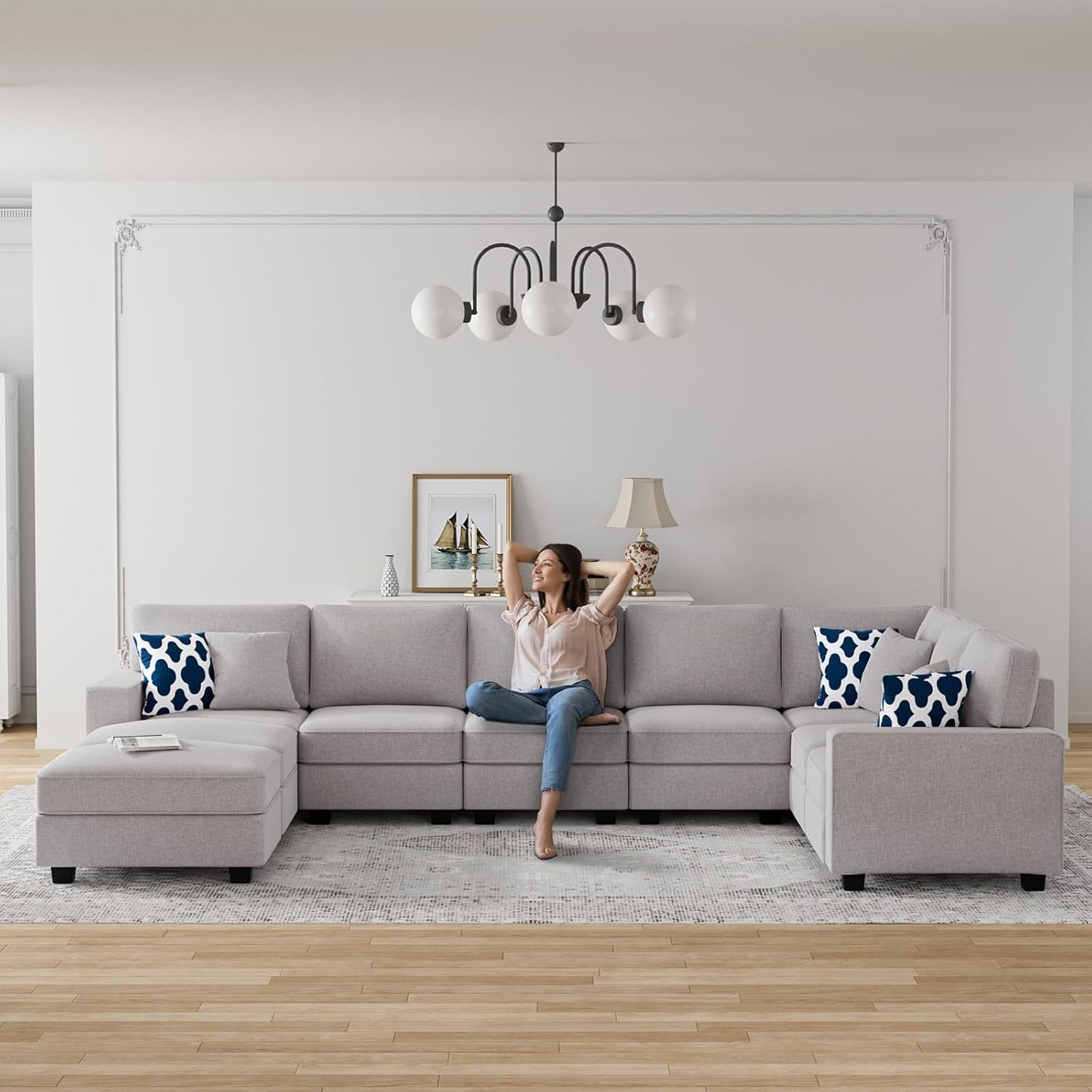 L Lengend Vansen Modular Sectional Sofa U Shaped Couch with Ottoman Modern Reversible Corner