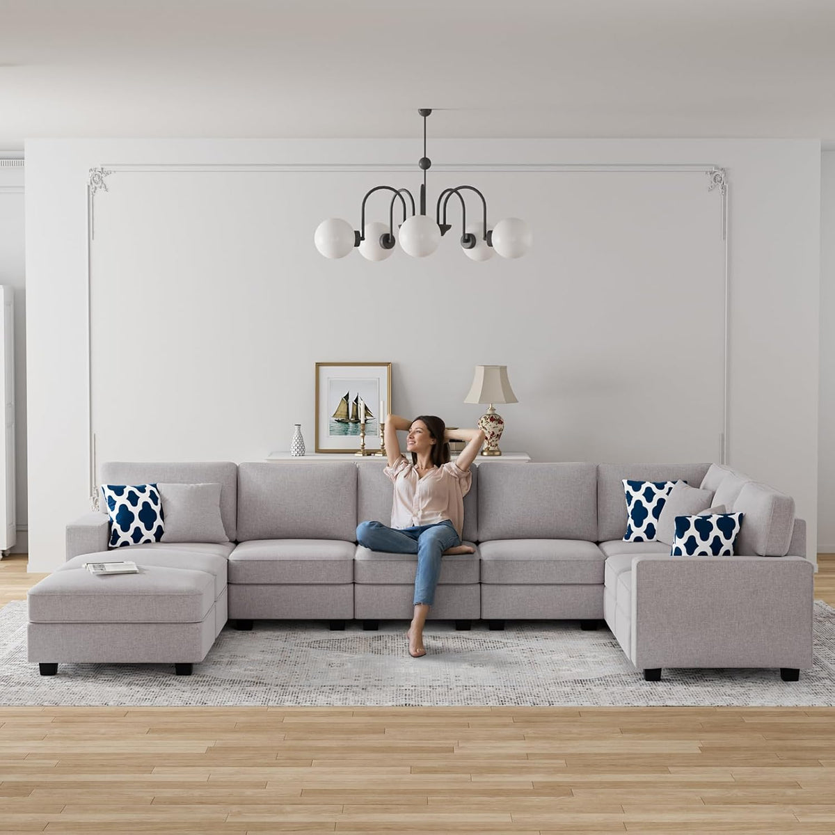 L Lengend Vansen Modular Sectional Sofa U Shaped Couch with Ottoman Modern Reversible Corner