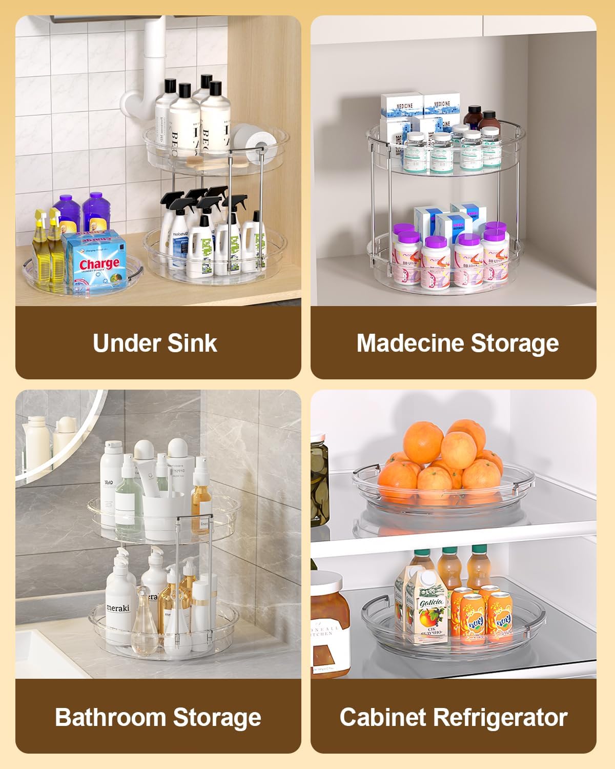 2 Pack Lazy Susan Organizer 9.25''and 11.81'' Two-Tier Lazy Susan Turntable for Cabinet, Spice