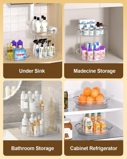 2 Pack Lazy Susan Organizer 9.25''and 11.81'' Two-Tier Lazy Susan Turntable for Cabinet, Spice