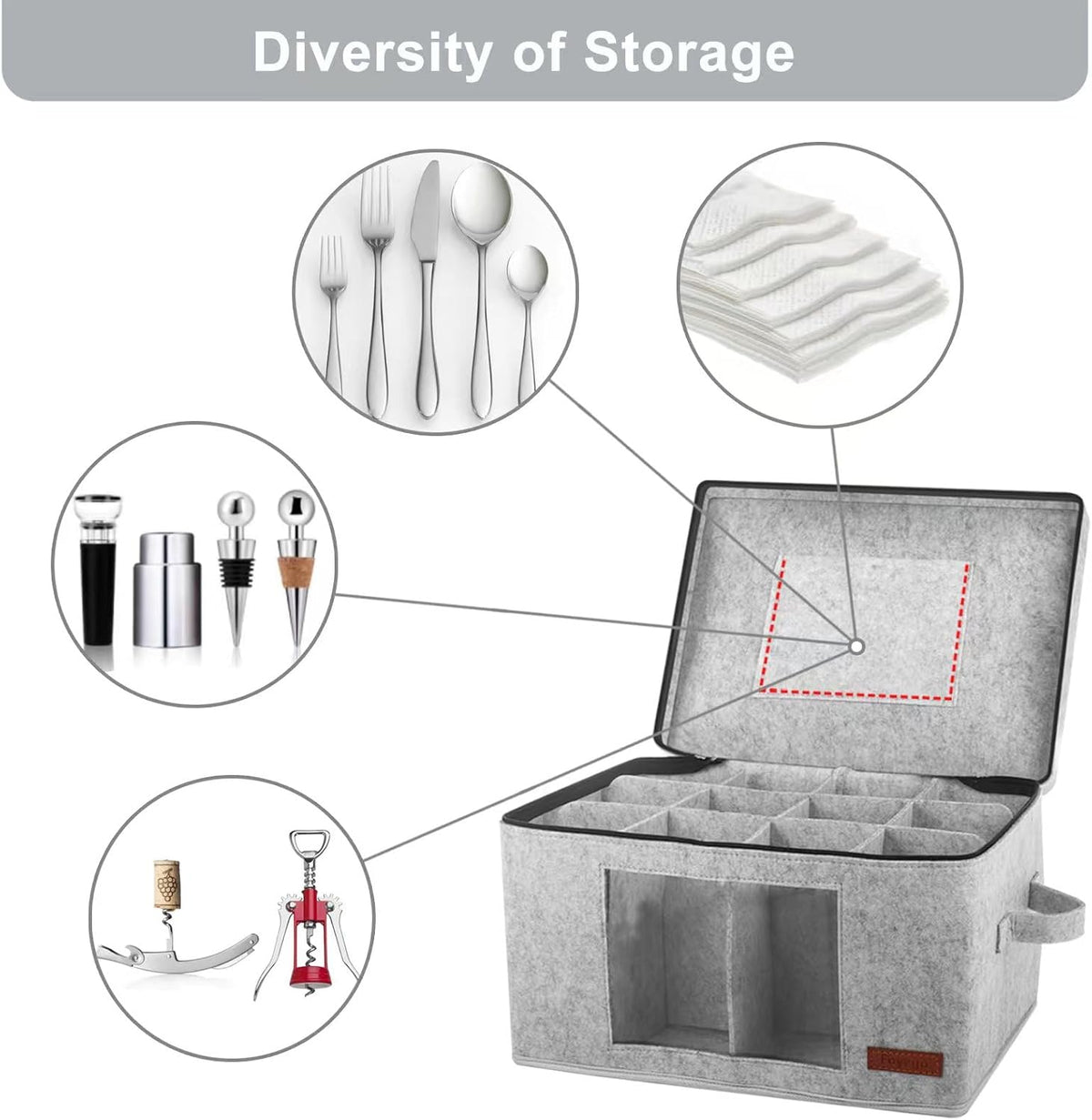 2 Pack Wine Glass Storage Box with Dividers, Stemware Storage Containers for Packing and Moving