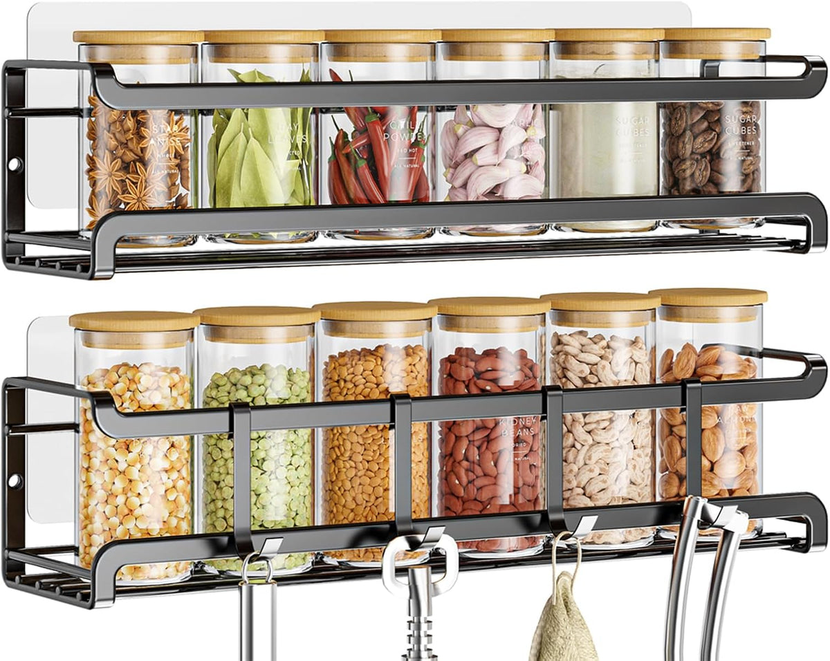 Spice Rack wall mounted 2 Pack, Space-Saving Spice Organizer for Spice Jars and Seasonings,Screw or