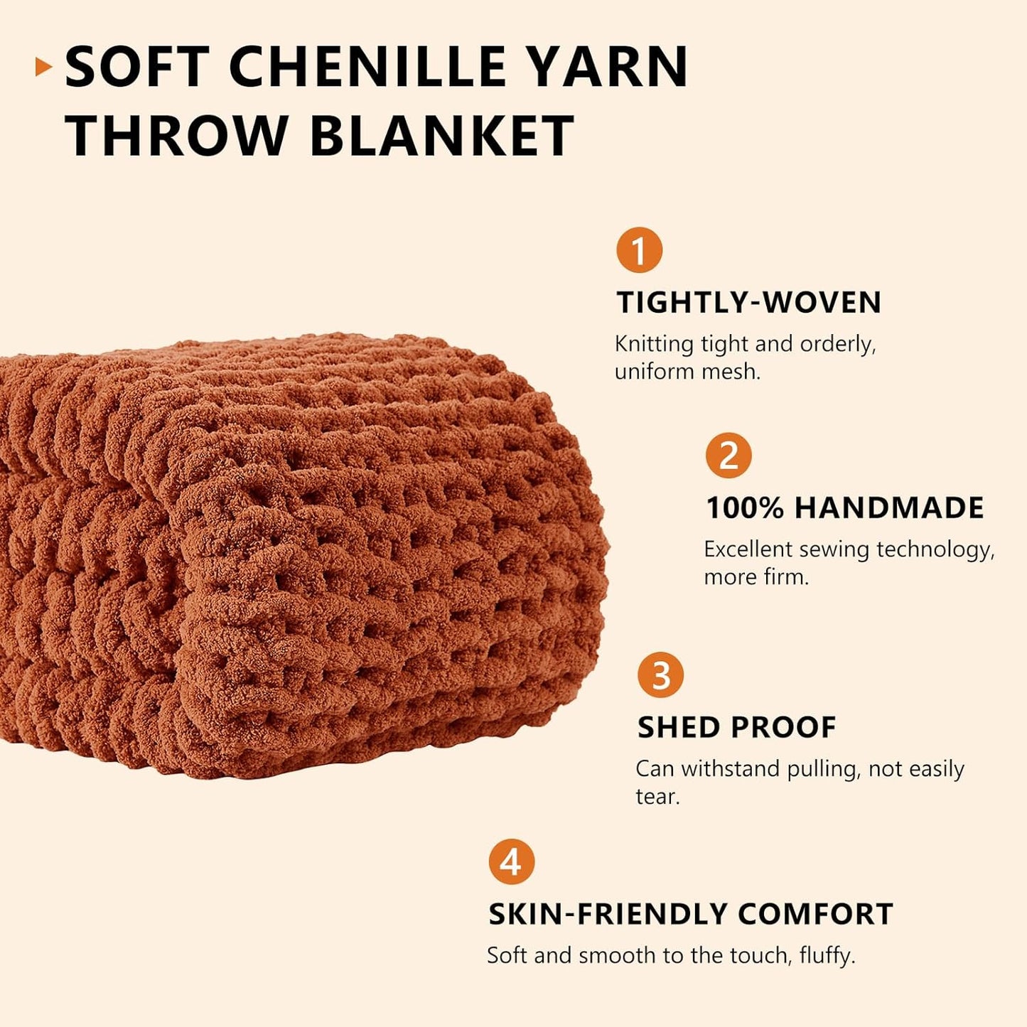 L'AGRATY Chunky Knit Blanket Throw: 60''x80'' Chenille Chunky Knitted Throw Blanket for Bed Couch