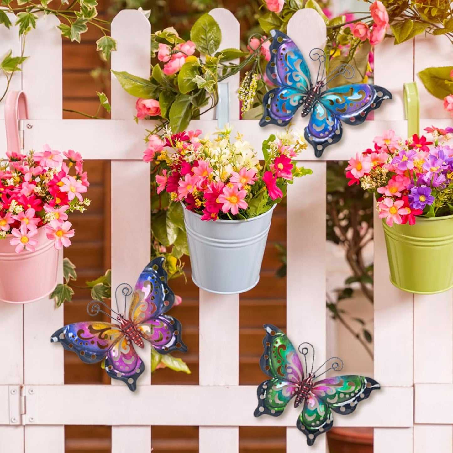 3 Pack Metal Butterfly Wall Art Outdoor Decor, Butterflies Spring Wall Sculpture Hanging Metal Wall