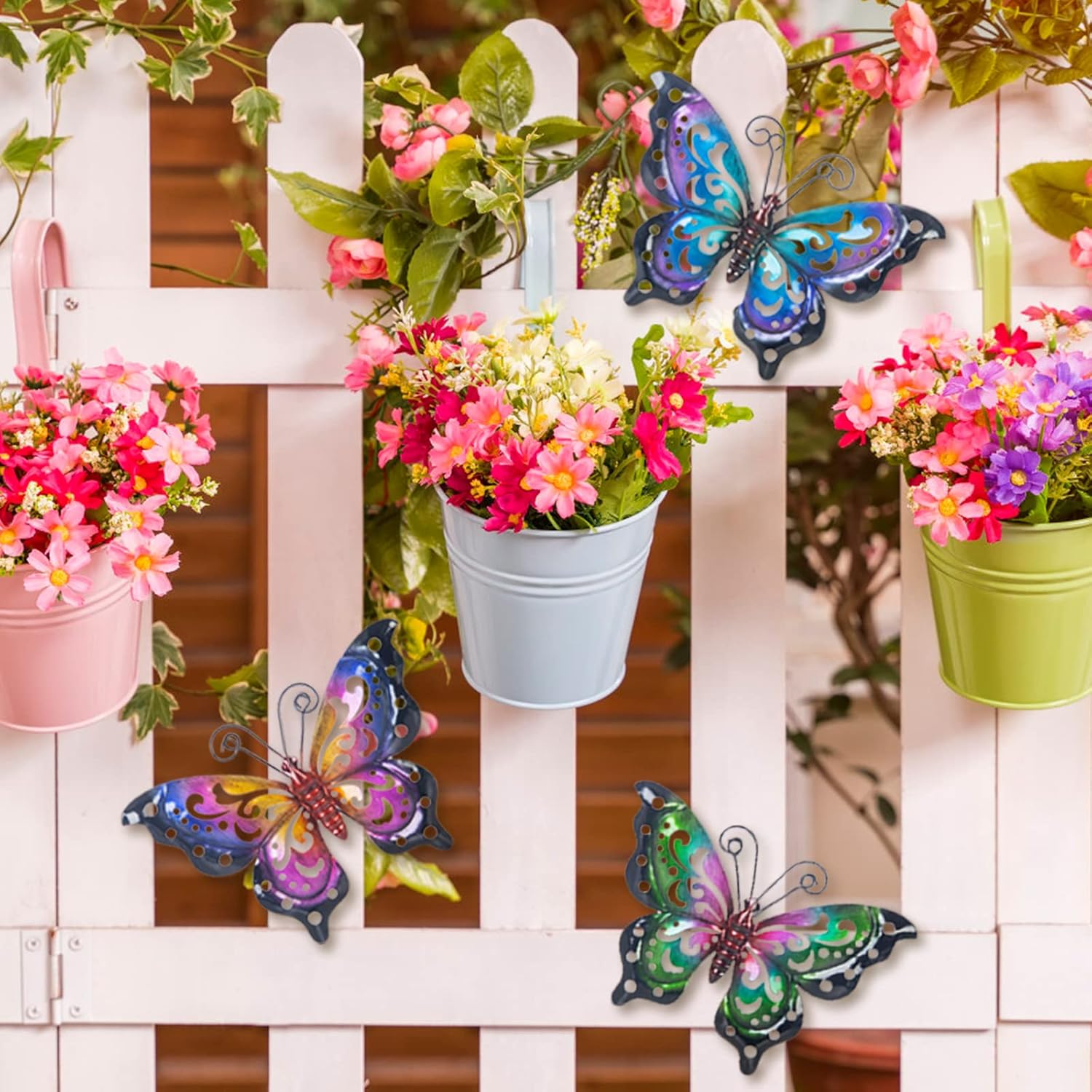 3 Pack Metal Butterfly Wall Art Outdoor Decor, Butterflies Spring Wall Sculpture Hanging Metal Wall