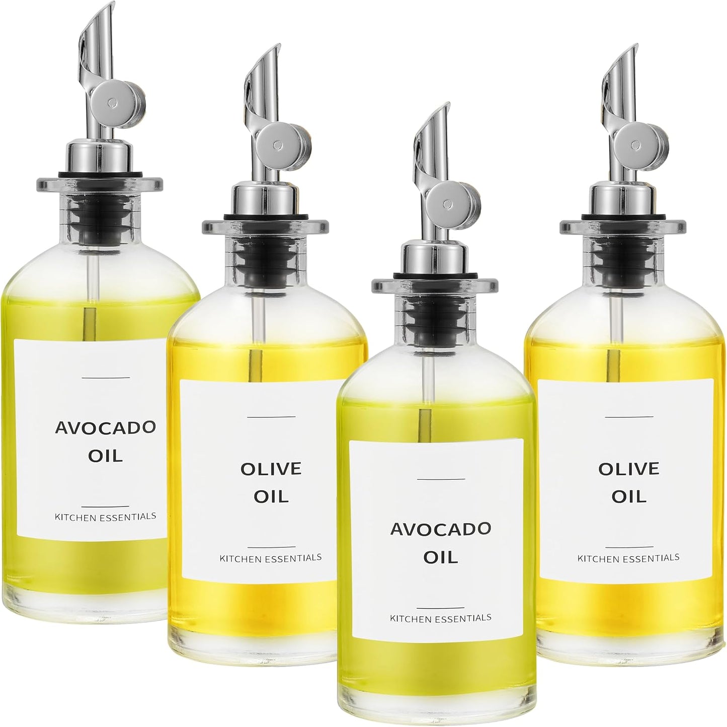 Olive Oil Dispenser Bottle - Includes 55 Kitchen Essential Labels - Cooking Oil Bottles for