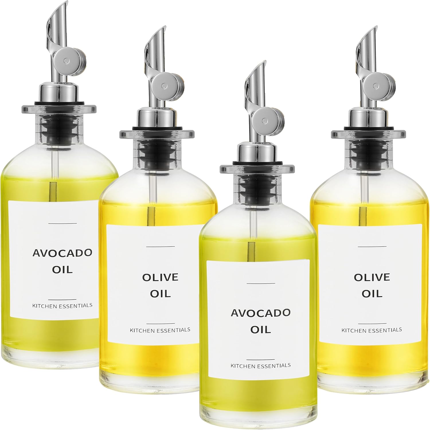 Olive Oil Dispenser Bottle - Includes 55 Kitchen Essential Labels - Cooking Oil Bottles for