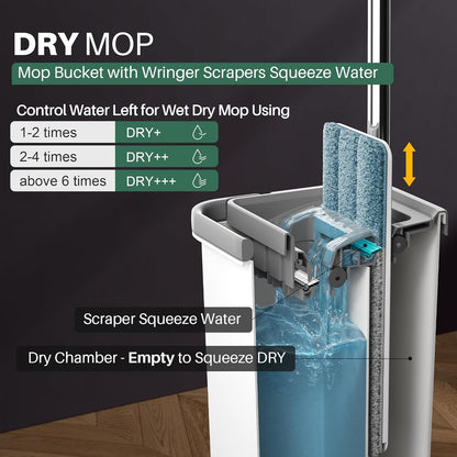 JOYMOOP Mop and Bucket with Wringer Set, Hands Free Flat Floor Mop and Bucket, with 8 Washable