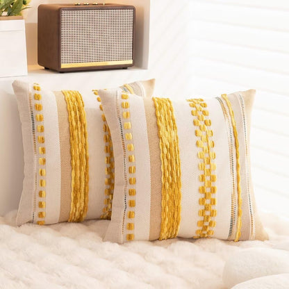 Boho Throw Pillow Covers 18x18 Set of 2 Farmhouse Decorative Cushion Case Striped Square Pillows